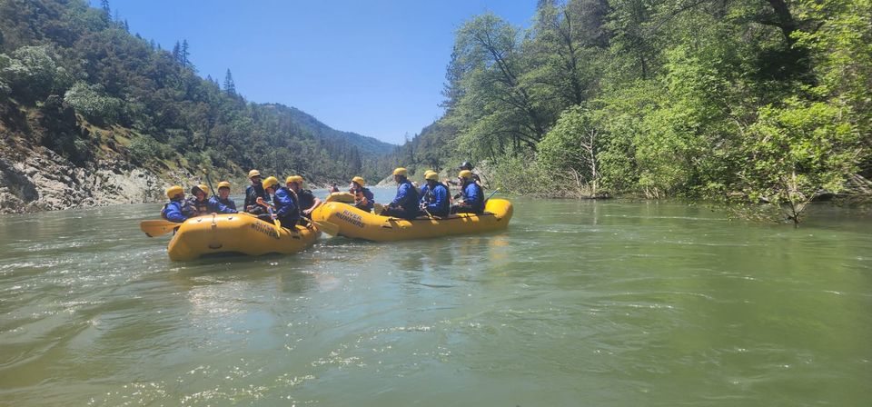 Rafts on the river on the spring trip